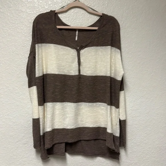 FREE PEOPLE FP Beach Brown and Cream Striped Women's Top Size Small - Picture 6 of 14